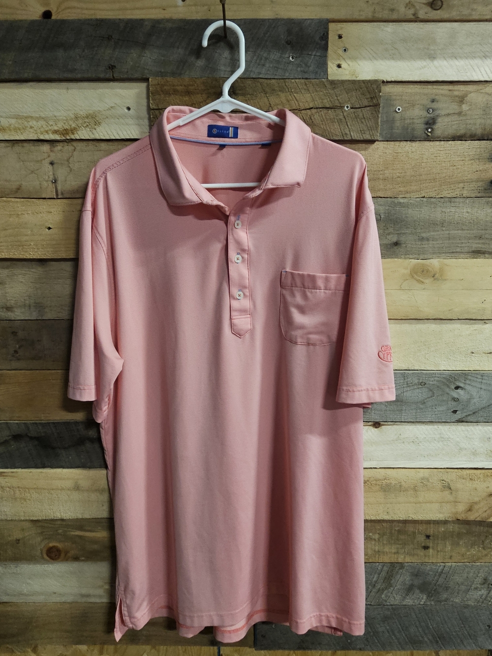 Men's Stitch Pink Polo Golf Shirt with Chest Pocket